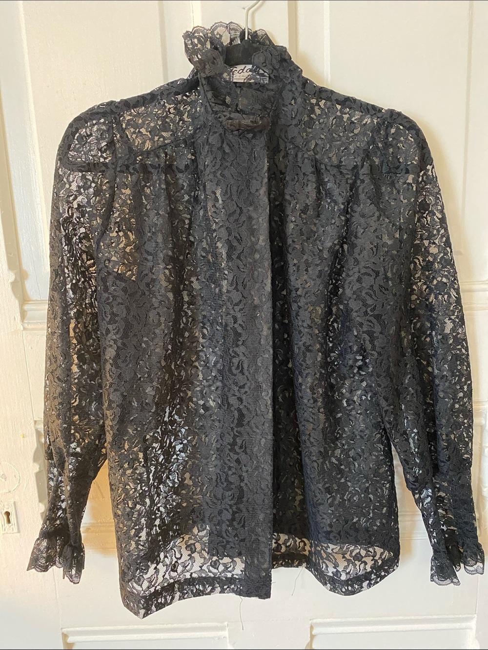 Teddi Black Sheer Lace High-Neck Blouse